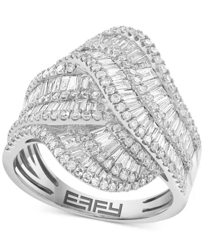 Effy Collection Effy Diamond Round & Baguette Multirow Crossover Statement Ring (1-3/8 Ct. T.w.) In 14k White Gold In Metallic
