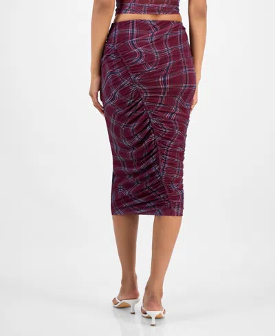 Bar Iii Women's Plaid Mesh Ruched Bodycon Midi Skirt, Macy's Exclusive In Multi