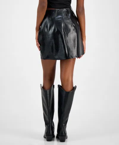 Bar Iii Women's Crocodile-embossed Faux Leather Mini Skirt, Macy's Exclusive In Black