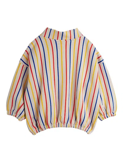 Mini Rodini Striped Embroidered Top In Neutral