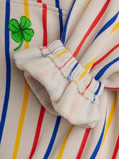 Mini Rodini Striped Embroidered Top In Neutral