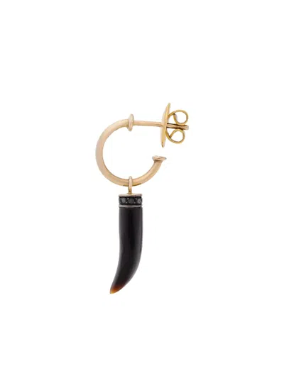 Ara Vartanian 18k Yellow Gold Horn Black-diamond And Quartz Earring In Black