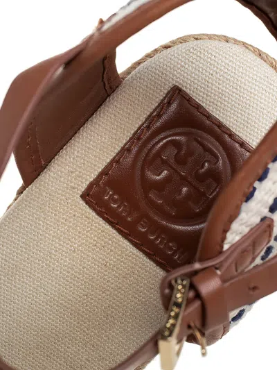 Pre-owned Tory Burch  120mm Pompom-detail Wedge-heel Espadrilles In Neutral