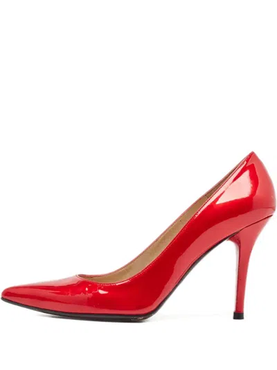 Pre-owned Stuart Weitzman 100mm Pointed-toe Patent-leather Pumps In Red
