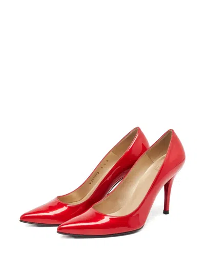 Pre-owned Stuart Weitzman 100mm Pointed-toe Patent-leather Pumps In Red