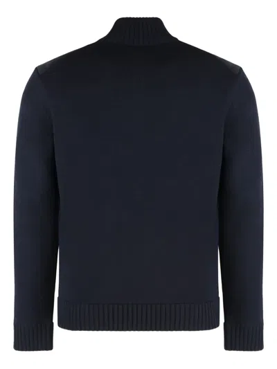 Slowear Cardigan With Front Panel In Leather In Blue