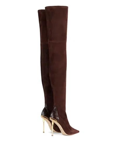 Elisabetta Franchi 100mm Python-print Leather Boots In Brown