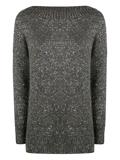 D Exterior D. Exterior Boatneck Sequins Soft Long Sweater In Green