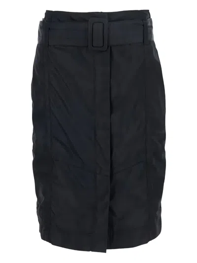 Pinko Black Pencil Skirt With Adjustable Belt With Buckle And Geometric Stitching In Tech Fabric Woman In Black