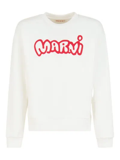 Marni Cartoon-logo Cotton Sweater In White