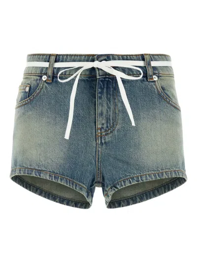 Gimaguas Denim Bow Tie Shorts With Pockets And Buttons In Blue
