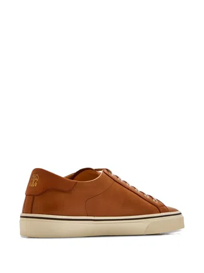 Brunello Cucinelli Leather Lace-up Sneakers In Brown