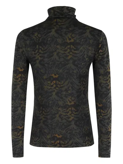 Ulla Johnson Aurelia Printed Stretch-jersey Turtleneck Top In Black