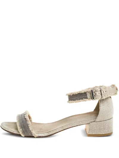 Pre-owned Stuart Weitzman 2024  Vaneli Chain-embellished Sandals In Neutral