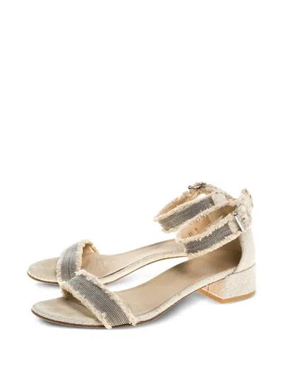 Pre-owned Stuart Weitzman 2024  Vaneli Chain-embellished Sandals In Neutral