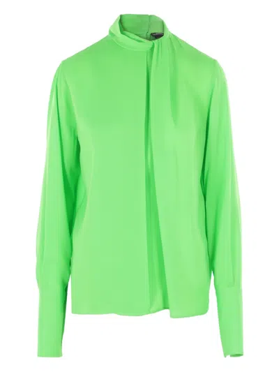 Tom Ford Keyhole Cutout Washed Silk Georgette Top In Green