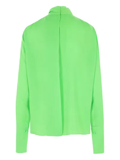 Tom Ford Keyhole Cutout Washed Silk Georgette Top In Green