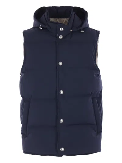 Eleventy Sleeveless Hooded Vest In Blue