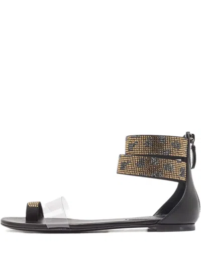 Pre-owned Casadei Vintage 2024 Crystal-embellishment Leather Sandals In Black