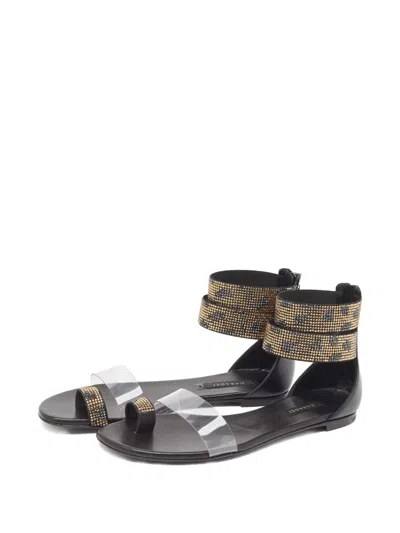 Pre-owned Casadei Vintage 2024 Crystal-embellishment Leather Sandals In Black
