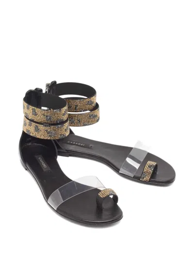 Pre-owned Casadei Vintage 2024 Crystal-embellishment Leather Sandals In Black