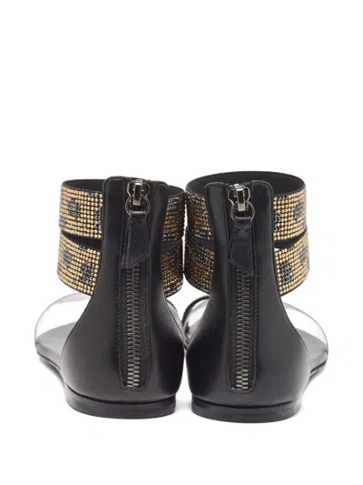 Pre-owned Casadei Vintage 2024 Crystal-embellishment Leather Sandals In Black