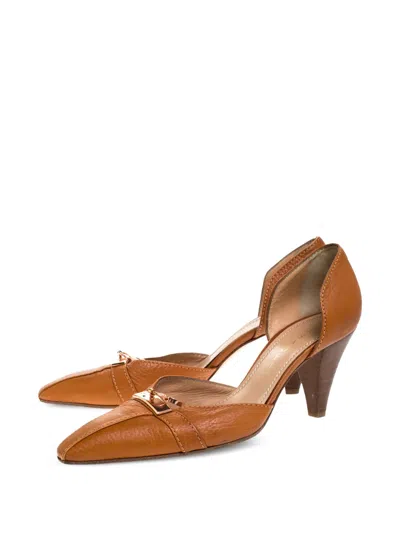 Pre-owned Casadei Vintage  80mm Padlock Leather Pumps In Brown