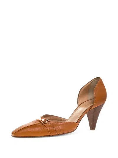 Pre-owned Casadei Vintage  80mm Padlock Leather Pumps In Brown