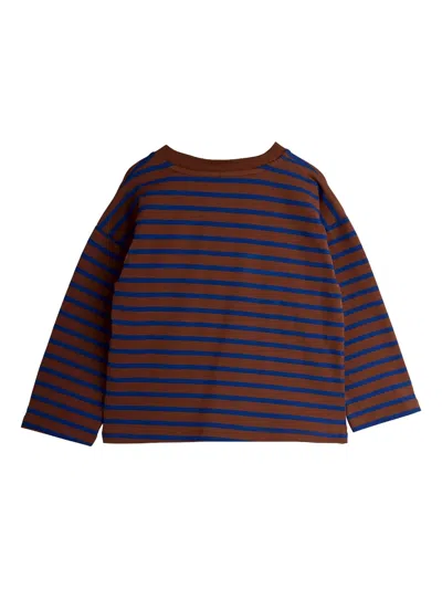 Mini Rodini Bird-patch Striped T-shirt In Brown