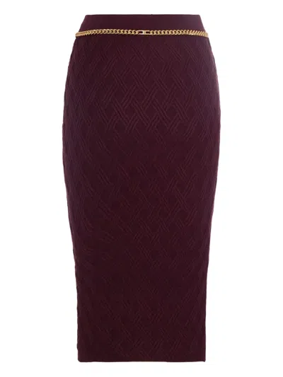 Elisabetta Franchi Diamond Knit Skirt With Merlot Jewel Detail In Burgundy