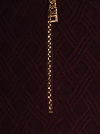 Elisabetta Franchi Diamond Knit Skirt With Merlot Jewel Detail In Burgundy