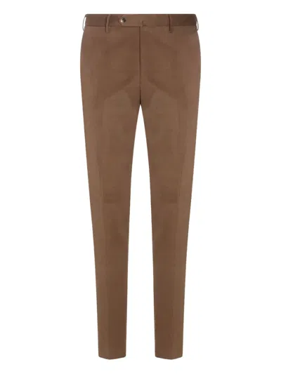 Pt Torino Slim Fit Trousers With Pockets And Loops In Brown