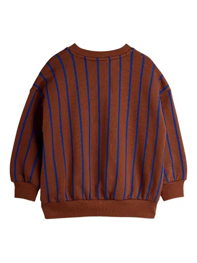Mini Rodini Striped Embroidered Top In Brown