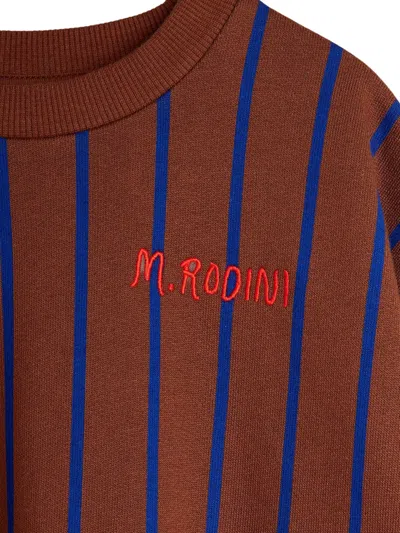 Mini Rodini Striped Embroidered Top In Brown