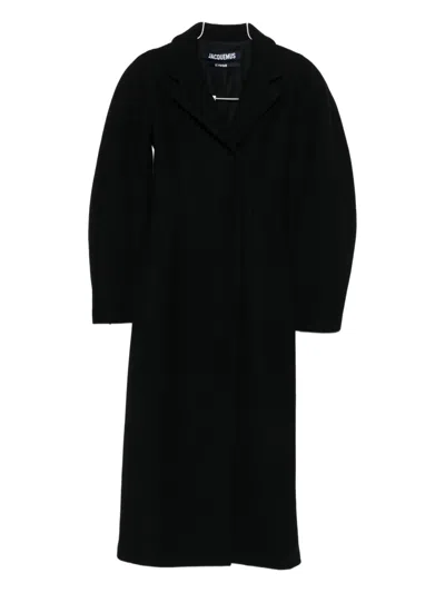 Jacquemus Le Manteau Curvo Black Double-breasted Coat With Notched Revers And Rear Single Vent In Wool Woman In Black