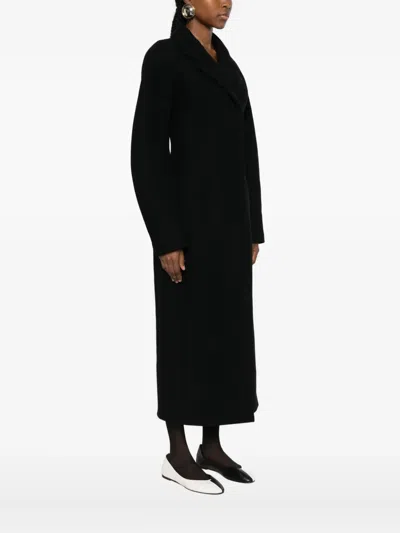 Jacquemus Le Manteau Curvo Black Double-breasted Coat With Notched Revers And Rear Single Vent In Wool Woman In Black