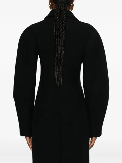 Jacquemus Le Manteau Curvo Black Double-breasted Coat With Notched Revers And Rear Single Vent In Wool Woman In Black