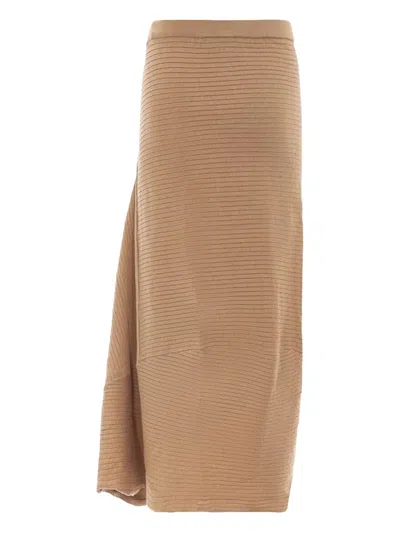 Akep Ruffled Ribbed Skirt In Neutral