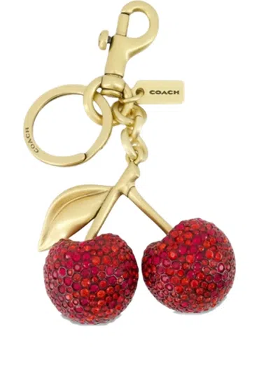 Coach Small Crystal Cherry Bag Charm In Gold
