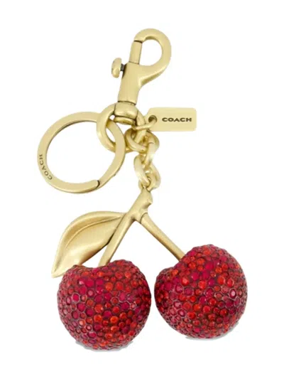 Coach Small Crystal Cherry Bag Charm In Gold