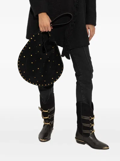Isabel Marant Oskan Hobo Soft Shoulder Bag In Black Suede In Black