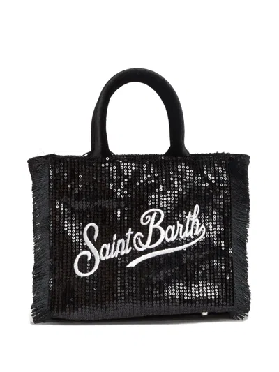 Mc2 Saint Barth Mini Vanity Sequin Fringed Tote Bag In Black