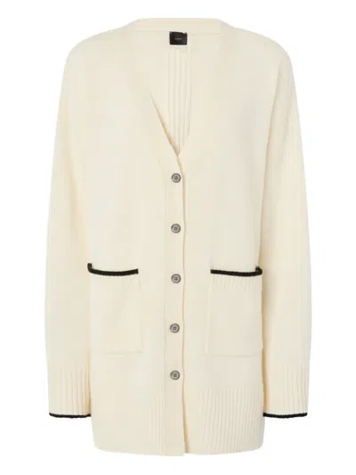 Pinko Long Cardigan With V-neck In White