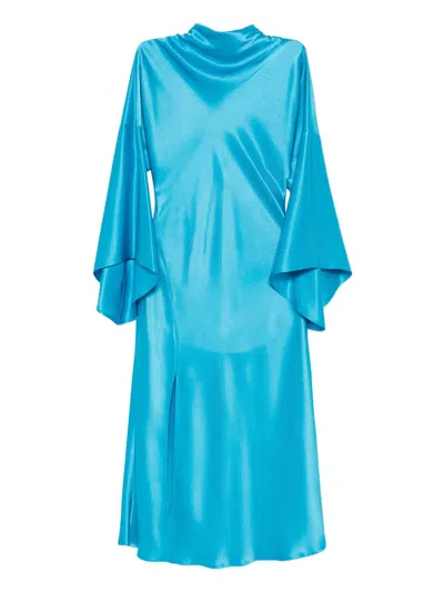 Pinko Flared-sleeve Slit Dress In Blue