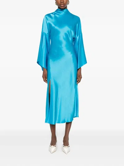 Pinko Flared-sleeve Slit Dress In Blue