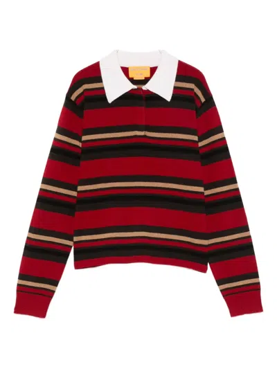 Guest In Residence Cropped Rugby Sweater With Classic Collar And Striped Pattern In Red