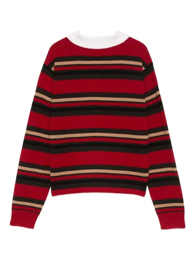 Guest In Residence Cropped Rugby Sweater With Classic Collar And Striped Pattern In Red