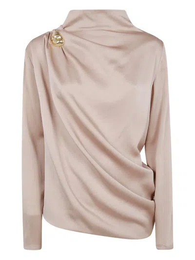 Fabiana Filippi Enver Satin Long Sleeve Top With Pepita In Neutral