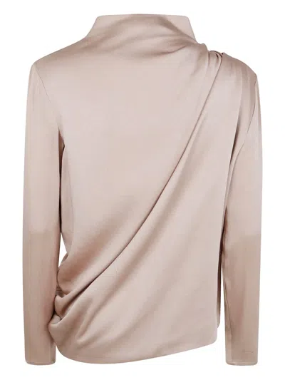 Fabiana Filippi Enver Satin Long Sleeve Top With Pepita In Neutral