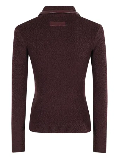 Elisabetta Franchi Tricot Sweater With Zippered Front And Contrast Trim In Purple